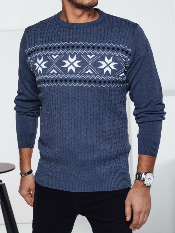 Sweter męski w śnieżynki niebieski Dstreet