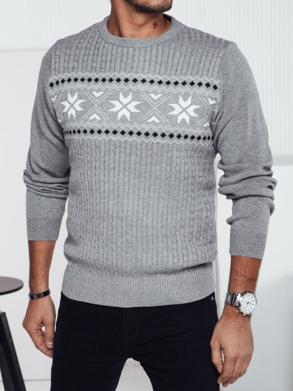 Sweter męski w śnieżynki szary Dstreet