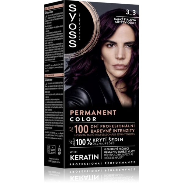 Syoss Permanent Color tartós hajfesték árnyalat 3_3 Dark Violet 1 db-Ár