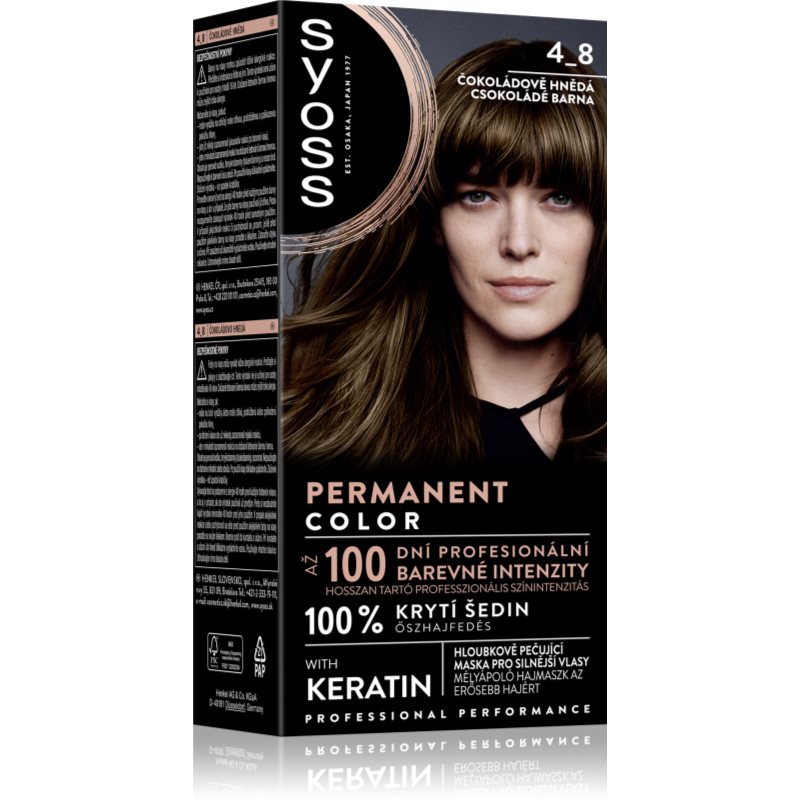 Syoss Permanent Color tartós hajfesték árnyalat 4_8 Chocolate Brown 1 db-Eredeti