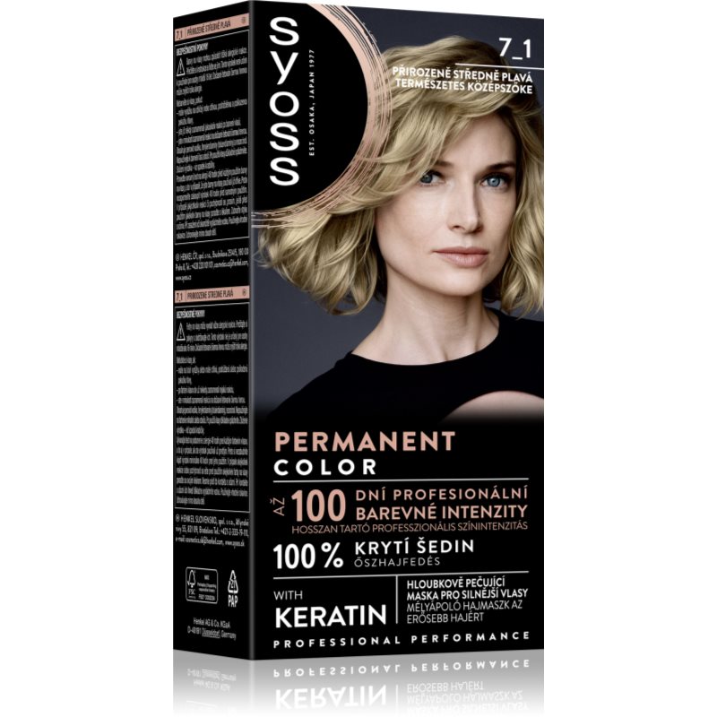 Syoss Permanent Color tartós hajfesték árnyalat 7_1 Natural Medium Blond 1 db-Ár
