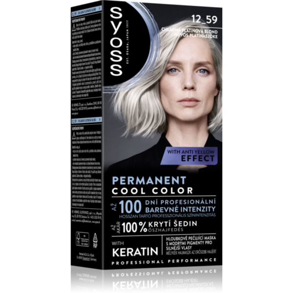 Syoss Permanent Cool Color tartós hajfesték árnyalat 12-59 Cool Platinum Blond 1 db-Eredeti