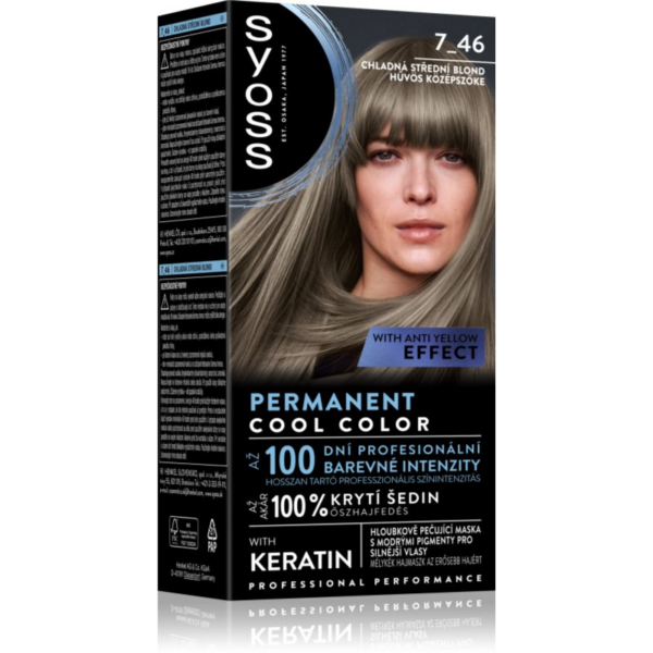Syoss Permanent Cool Color tartós hajfesték árnyalat 7_46 Cool Medium Blond 1 db