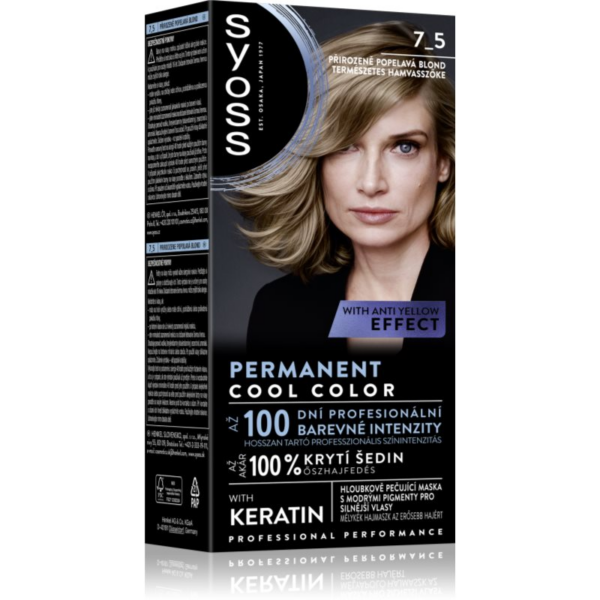 Syoss Permanent Cool Color tartós hajfesték árnyalat 7_5 Natural Ashy Blond 1 db-Ár