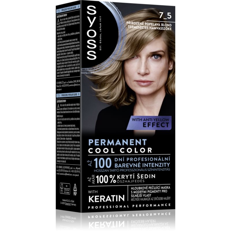 Syoss Permanent Cool Color tartós hajfesték árnyalat 7_5 Natural Ashy Blond 1 db-Ár