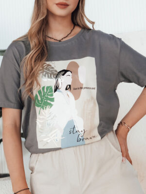 T-shirt damski BRAVIS brązowy Dstreet