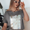 T-shirt damski CREATIVE brązowy Dstreet