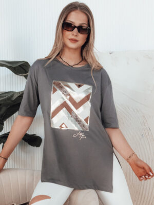 T-shirt damski PIMAT brązowy Dstreet