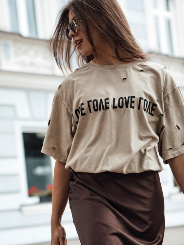 T-shirt damski z nadrukiem BONGANIR beżowy Dstreet