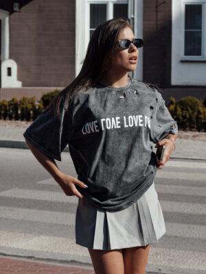 T-shirt damski z nadrukiem BONGANIR grafitowy Dstreet