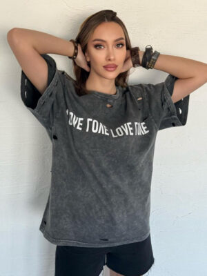 T-shirt damski z nadrukiem BONGANIR grafitowy Dstreet