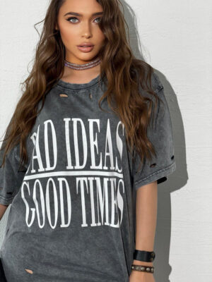 T-shirt damski z nadrukiem HAYATOUS grafitowy Dstreet T-shirt damski z nadrukiem HAYATOUS grafitowy Dstreet