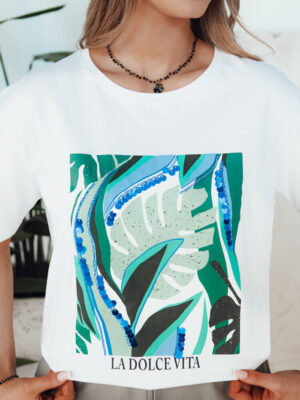 T-shirt damski z nadrukiem MUYUMBA biały Dstreet T-shirt damski z nadrukiem MUYUMBA biały Dstreet