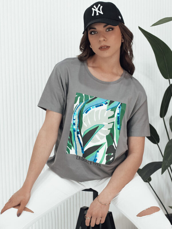 T-shirt damski z nadrukiem MUYUMBA grafitowy Dstreet