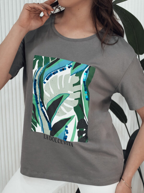 T-shirt damski z nadrukiem MUYUMBA grafitowy Dstreet