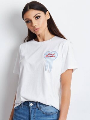 T-shirt decorated with a heart appliqué white T-shirt decorated with a heart appliqué white