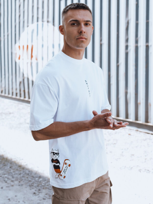 T-shirt męski z nadrukiem biały Dstreet