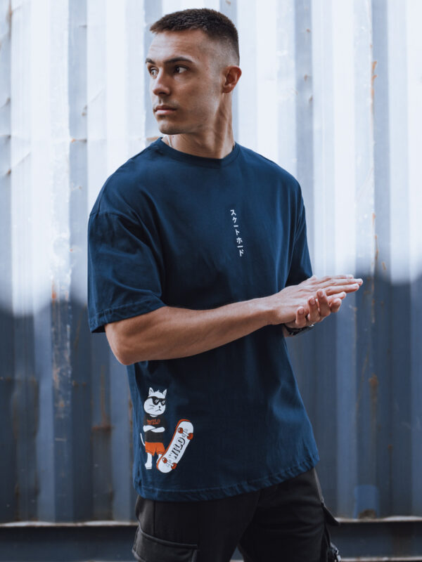 T-shirt męski z nadrukiem ciemnoniebieski Dstreet
