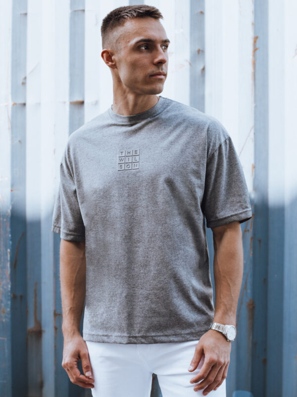 T-shirt męski z nadrukiem ciemnoszary Dstreet