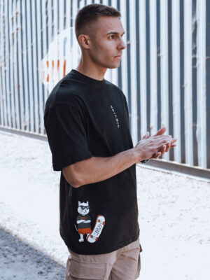 T-shirt męski z nadrukiem czarny Dstreet