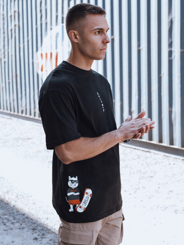 T-shirt męski z nadrukiem czarny Dstreet
