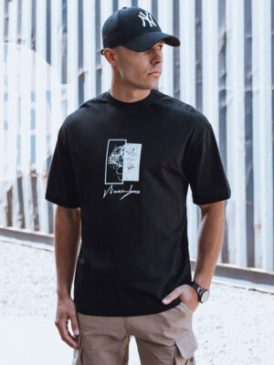 T-shirt męski z nadrukiem czarny Dstreet