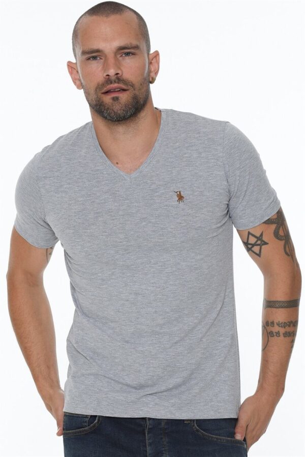 T8568 DEWBERRY V-NECK MEN'S T-SHIRT-GREY