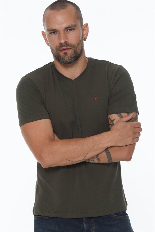 T8568 DEWBERRY V-NECK MEN'S T-SHIRT-KHAKI