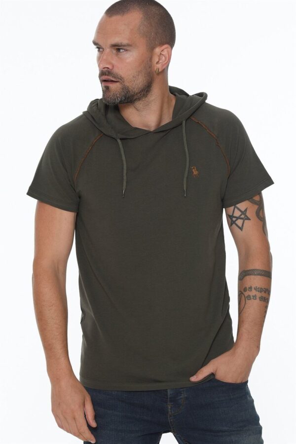 T8570 DEWBERRY HOODED MEN'S T-SHIRT-KHAKI