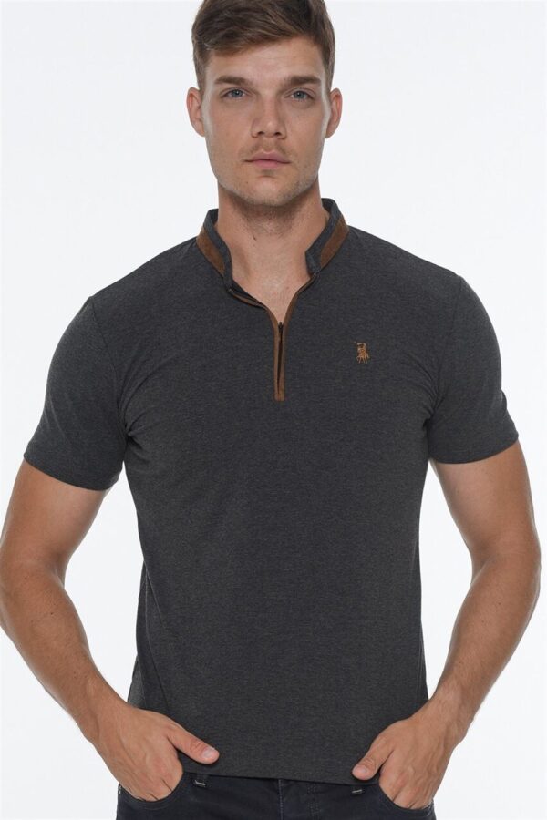 T8571 DEWBERRY ZIPPER MEN'S T-SHIRT-ANTHRACITE