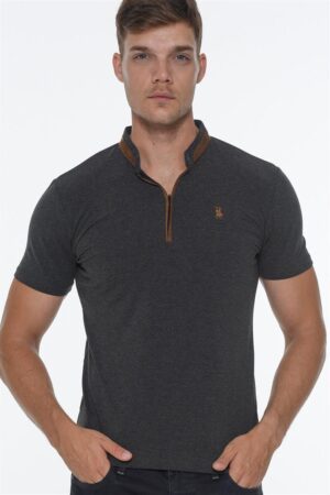 T8571 DEWBERRY ZIPPER MEN'S T-SHIRT-DARK ANTHRACITE