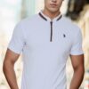 T8571 DEWBERRY ZIPPER MEN'S T-SHIRT-LIGHT WHITE
