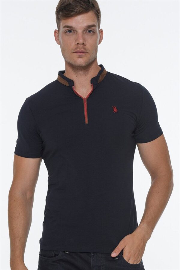 T8571 DEWBERRY ZIPPERED MEN'S T-SHIRT-NAVY BLUE