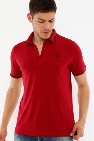 T8586 DEWBERRY MEN'S POLO NECK T-SHIRT-BURGUNDY