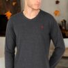 T8587 DEWBERRY V-NECK MEN'S LONG SLEEVE T-SHIRT-ANTHRACITE-2