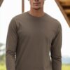 T8588 DEWBERRY BIKE COLLAR LONG SLEEVE T-SHIRT-PLAIN KHAKI