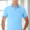 T9586 DEWBERRY MEN'S POLO NECK T-SHIRT-LIGHT BLUE