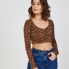 TALLY WEiJL Brown crop top with animal pattern TALLY - Women