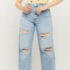 TALLY WEiJL Light blue cropped straight fit jeans with a ripped effect TALLY - Women's