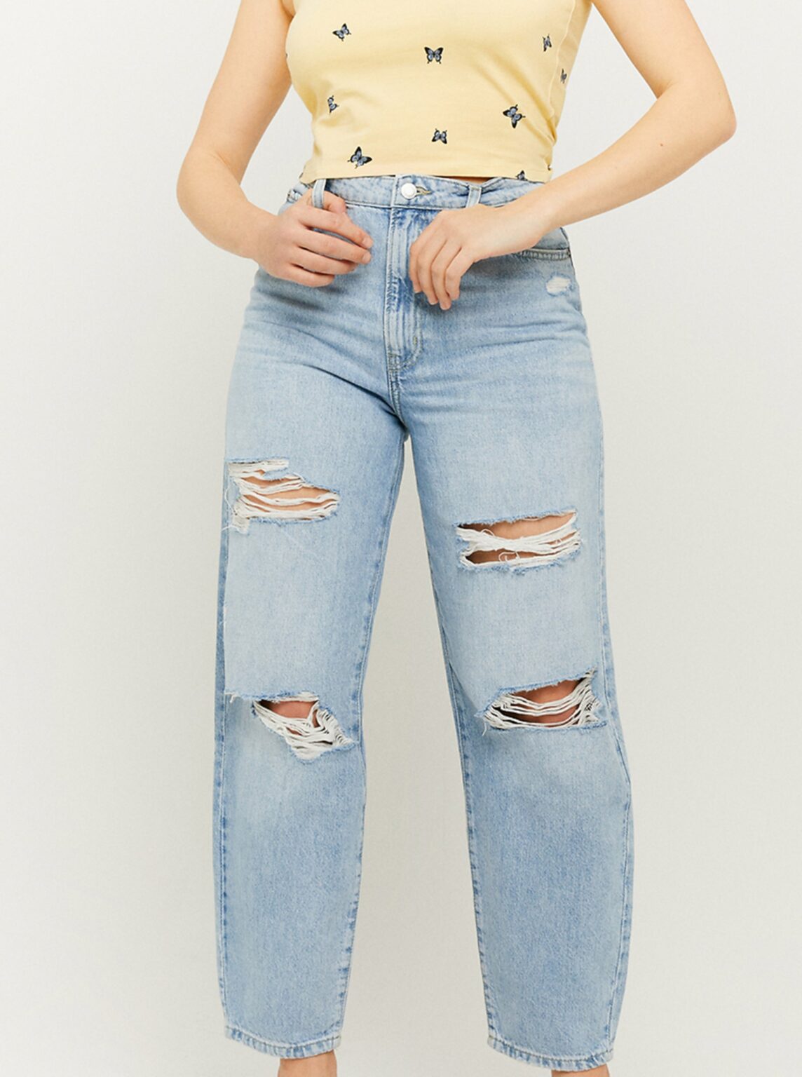 TALLY WEiJL Light blue cropped straight fit jeans with a ripped effect TALLY - Women's