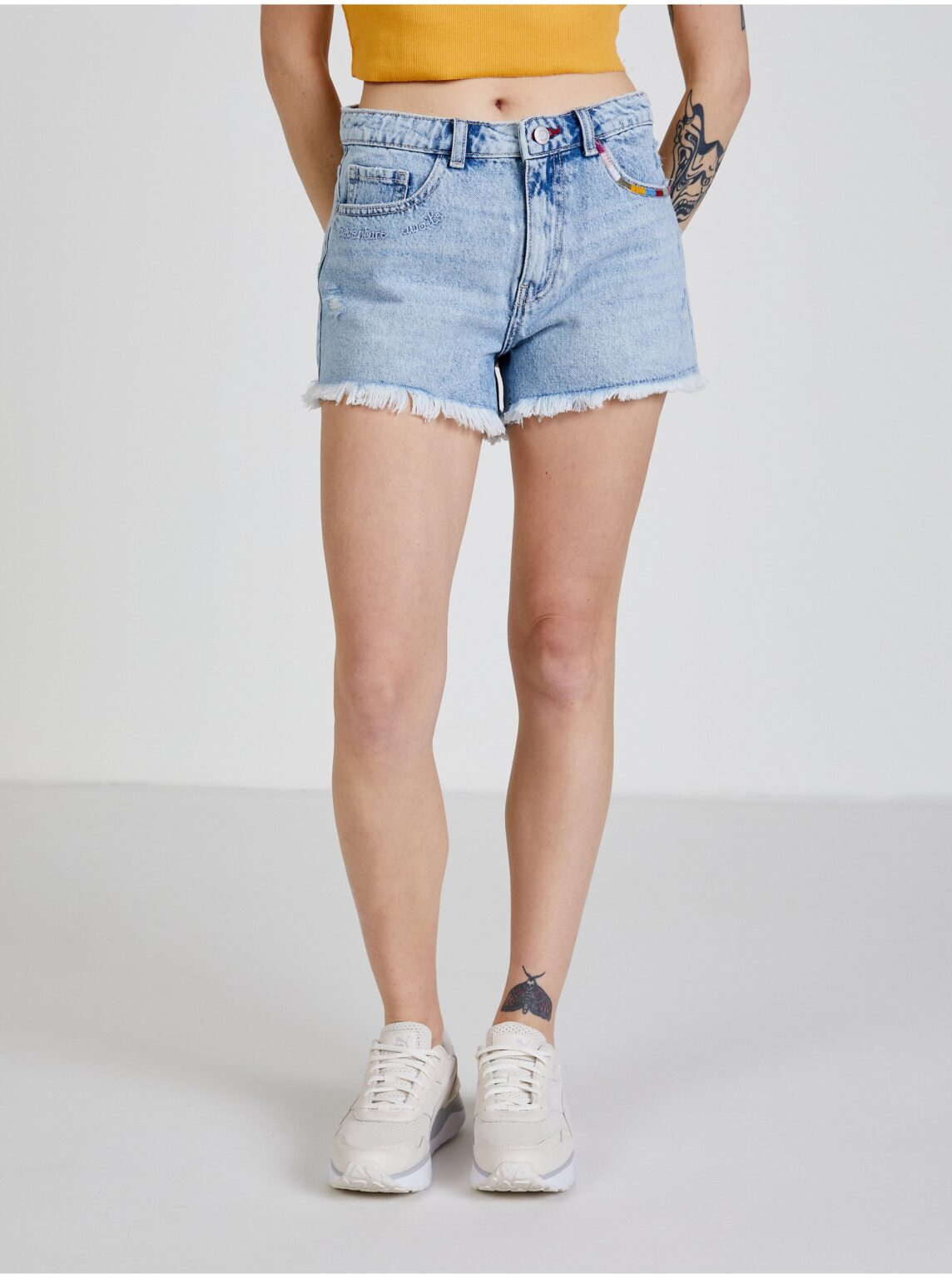 TALLY WEiJL Light blue women's denim shorts with decorative details TALLY WE - Women's