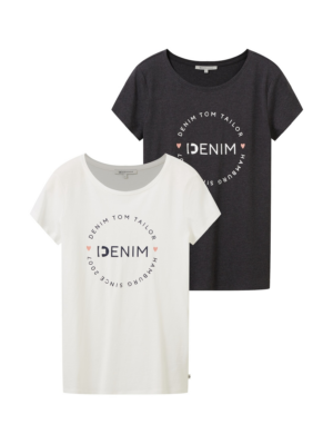 TOM TAILOR DENIM Póló  antracit / sárgabarack / természetes fehér-Hungary