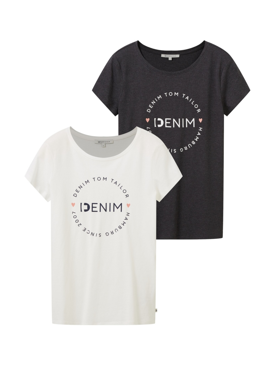 TOM TAILOR DENIM Póló  antracit / sárgabarack / természetes fehér-Hungary