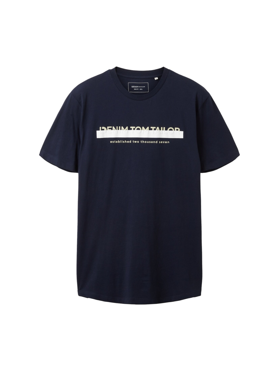 TOM TAILOR DENIM Póló  krém / tengerészkék / fehér-Ár