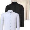 TRIPLE SET G721 DEWBERRY MEN'S SHIRT-BLACK-WHITE-BEIGE