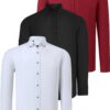 TRIPLE SET G721 DEWBERRY MEN'S SHIRT-BLACK-WHITE-BURGUNDY