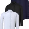 TRIPLE SET G721 DEWBERRY MEN'S SHIRT-BLACK-WHITE-NAVY BLUE
