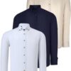 TRIPLE SET G721 DEWBERRY MEN'S SHIRT-NAVY-WHITE-BEIGE