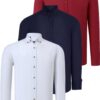 TRIPLE SET G721 DEWBERRY MEN'S SHIRT-NAVY-WHITE-BURGUNDY