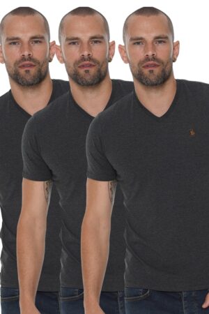 TRIPLE SET T8568 DEWBERRY V-NECK MEN'S T-SHIRT-ANTHRACITE-ANTHRACITE-ANTHRACITE